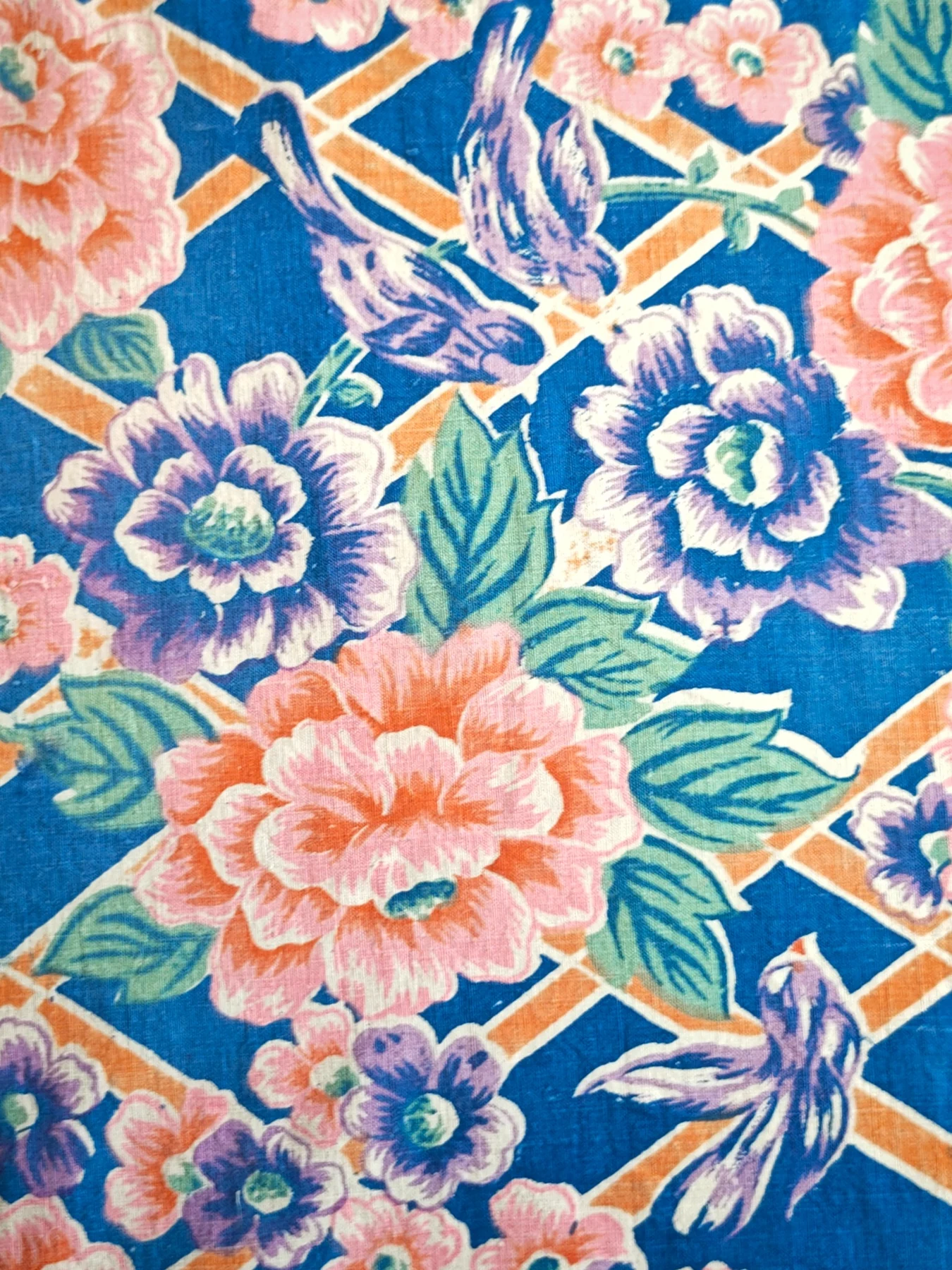 Blue Garden Song — North China Bird-and-Flower Printed Homespun