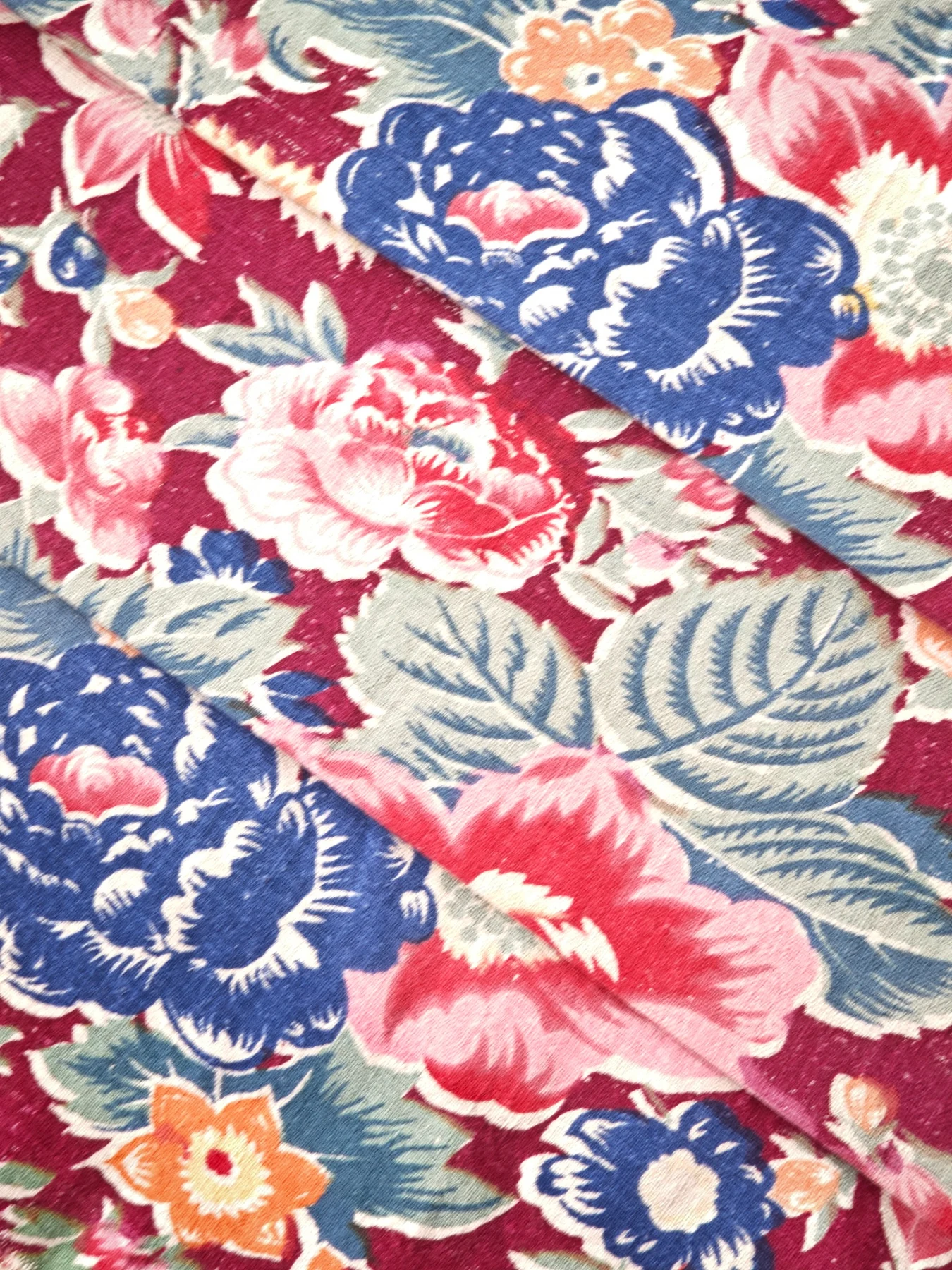 Crimson Peony Garden — Nantong Hand-Printed Homespun