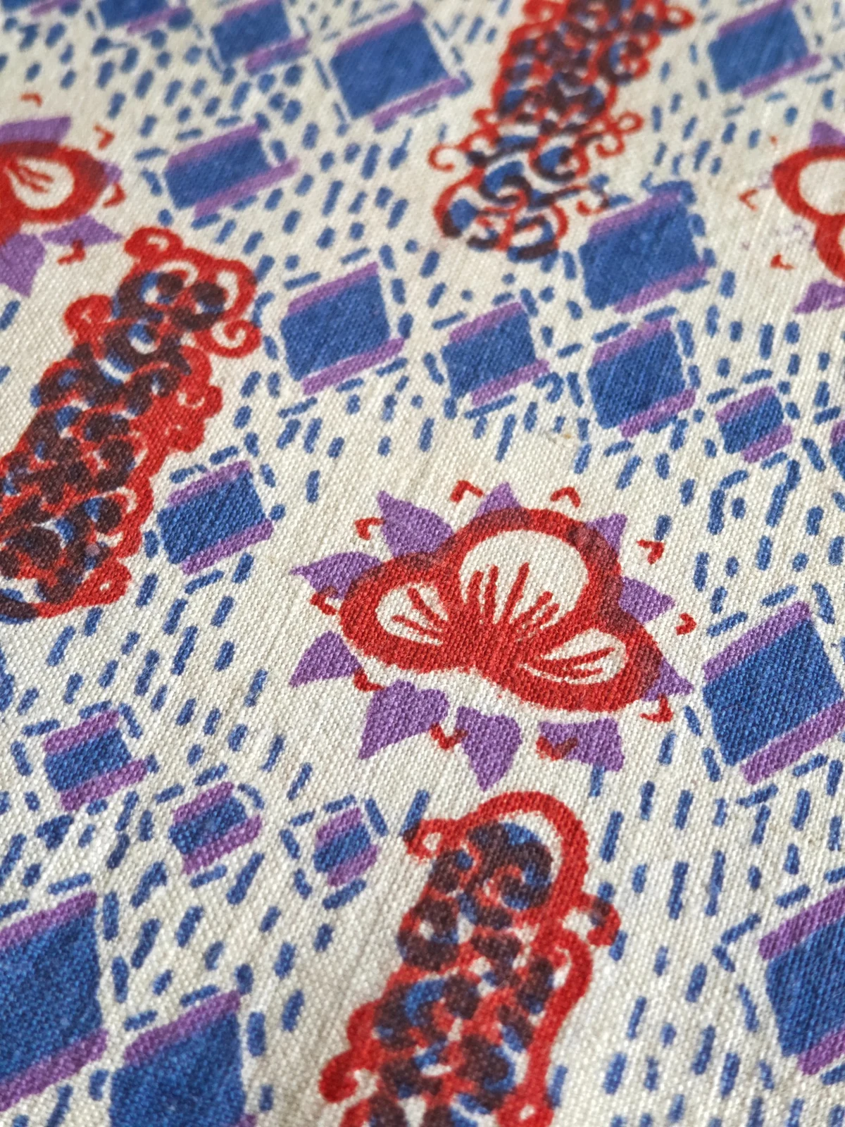 Auspicious Bloom — Vintage Red & Blue Floral Textile