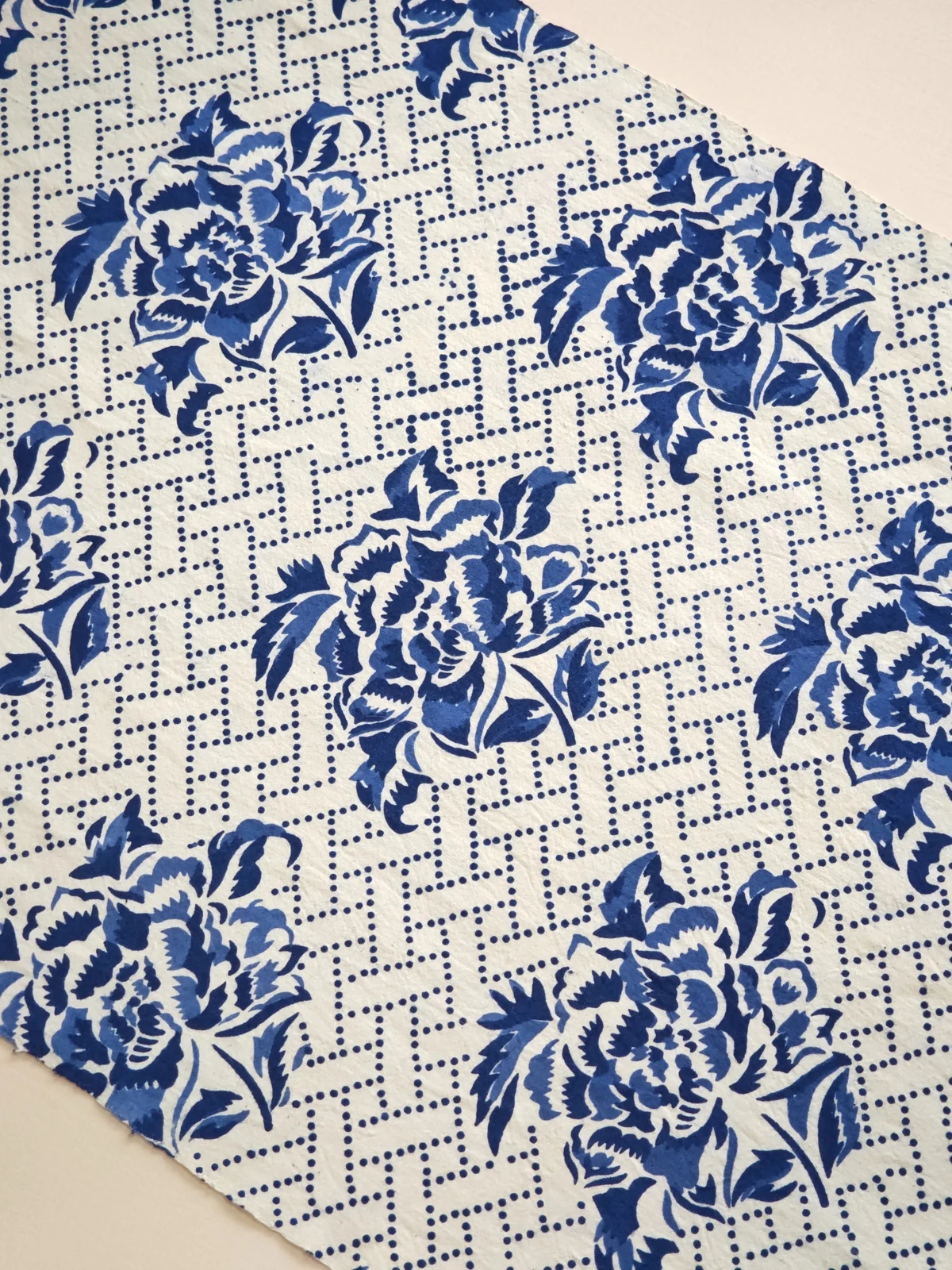 Peony Lattice — Vintage Chinese Blue Peony Textile